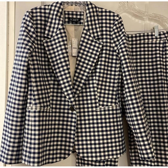 J. Crew Blue White Parke Kate Gingham Check Pants Suit Blazer & Pants Size 6 - Picture 12 of 15